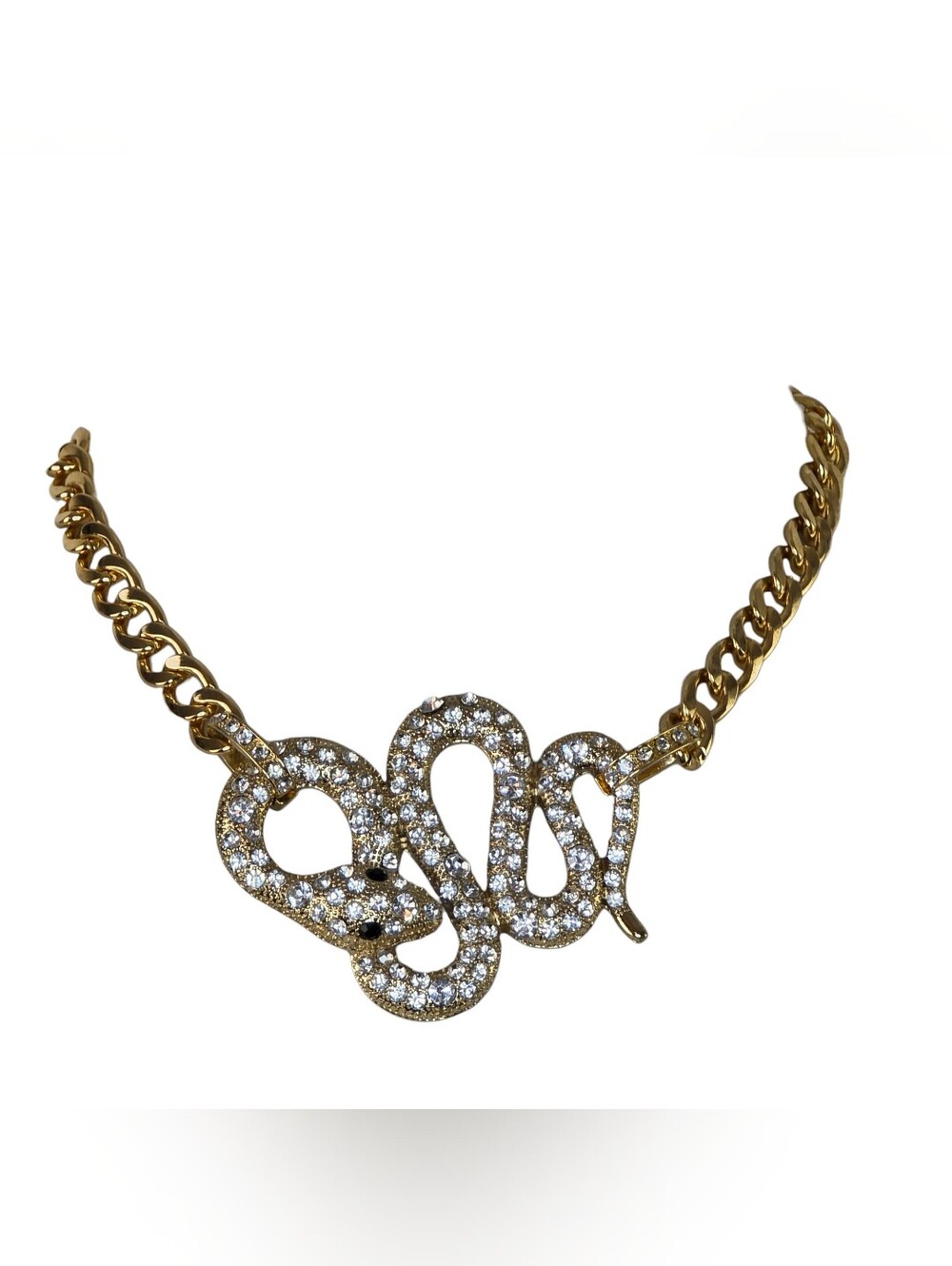 Vintage Natasha Couture Pave Rhinestone Snake With Gold Tone Link Chain